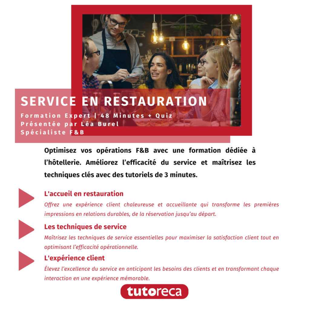 Formation experte en service en restauration par Tutoreca - 48 minutes de tutoriels avec Léa Burel